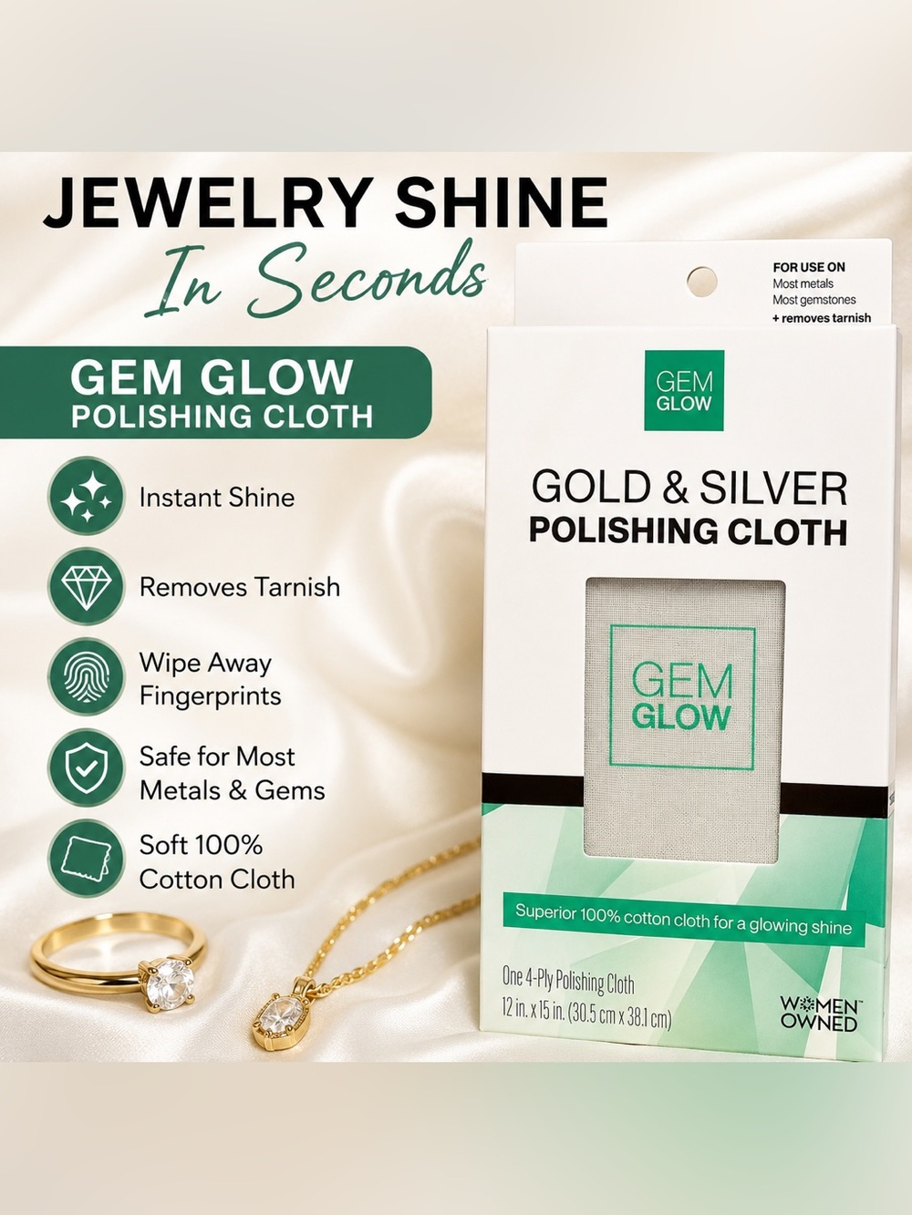 GEM GLOW Gold & Silver Polishing 100% takes tarnish off any jewelry
